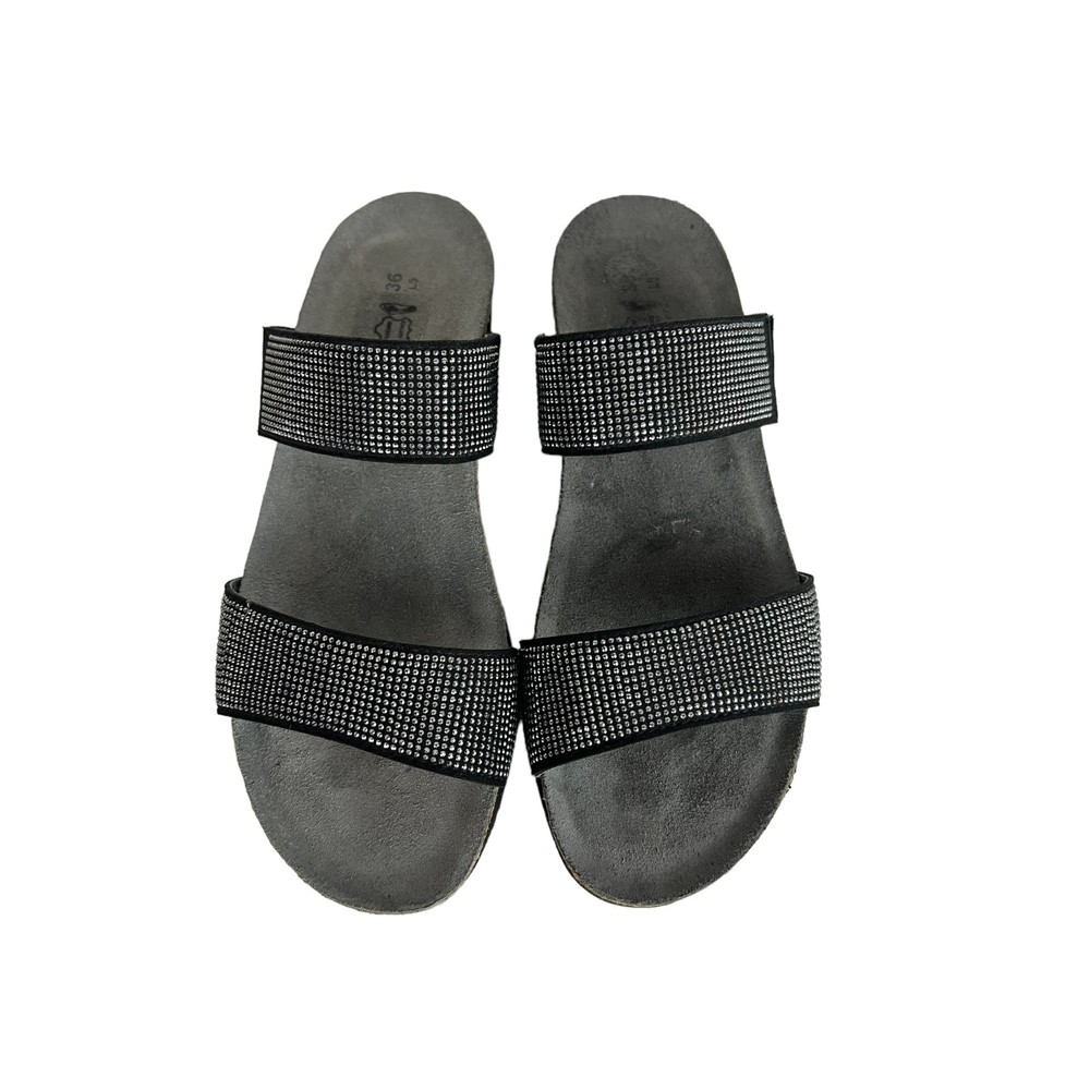 NAOT Women's Bianca Black Double Strap Sparkle Studded Wedge Sandals - 36 / US 5